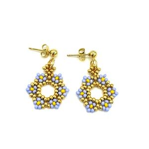 Hand Crafted Small Purple Daisy Wreath Earrings Gold Posts